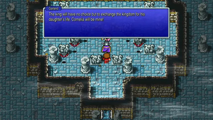 Garland standing at a glowing altar inside the Chaos Shrine, ready for battle.